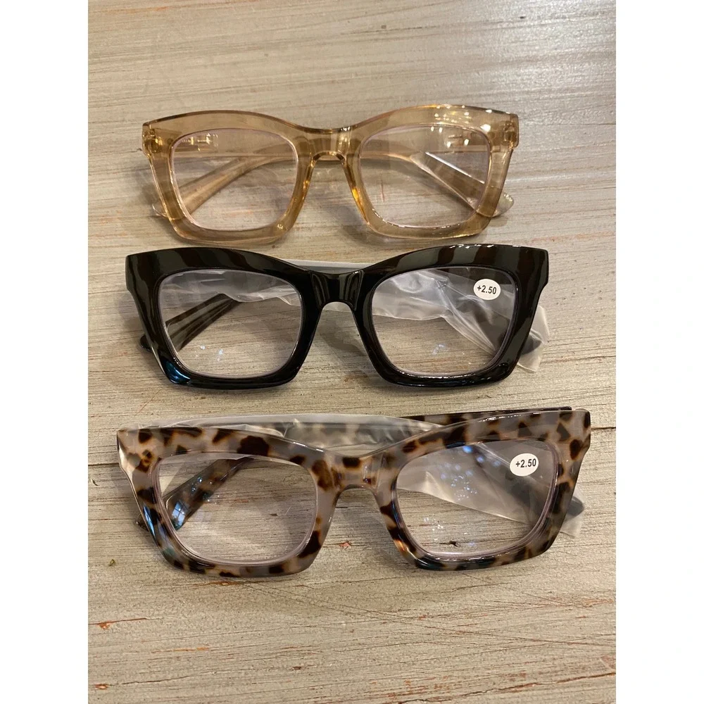 FSRTEP 3 Pack Women Reading Glasses +2.50 Magnification Black Tortoise Champagne